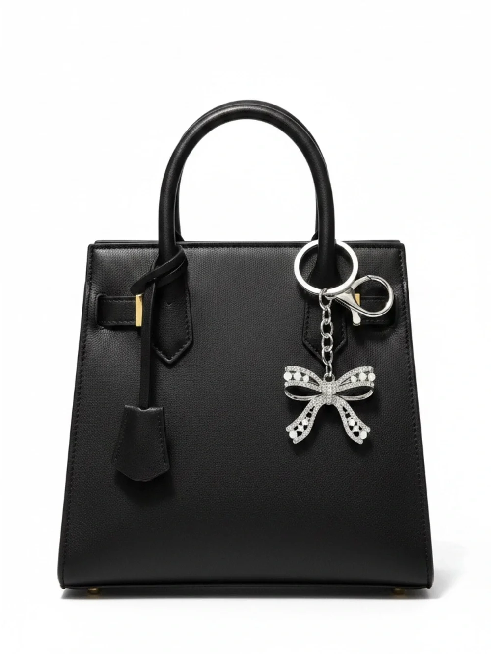 Silver Bow Allover Clear Rhinestone & White Pearl Coquette Bag Charm Keychain